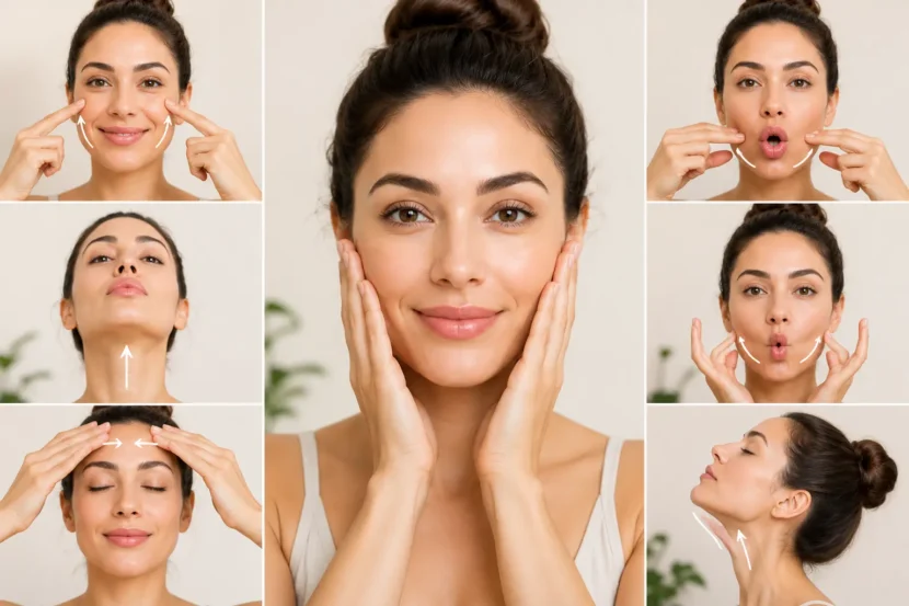 Face Yoga: Best Exercises for Younger-Looking Skin Face yoga exercises for younger-looking skin with facial massage poses and lifting movements.