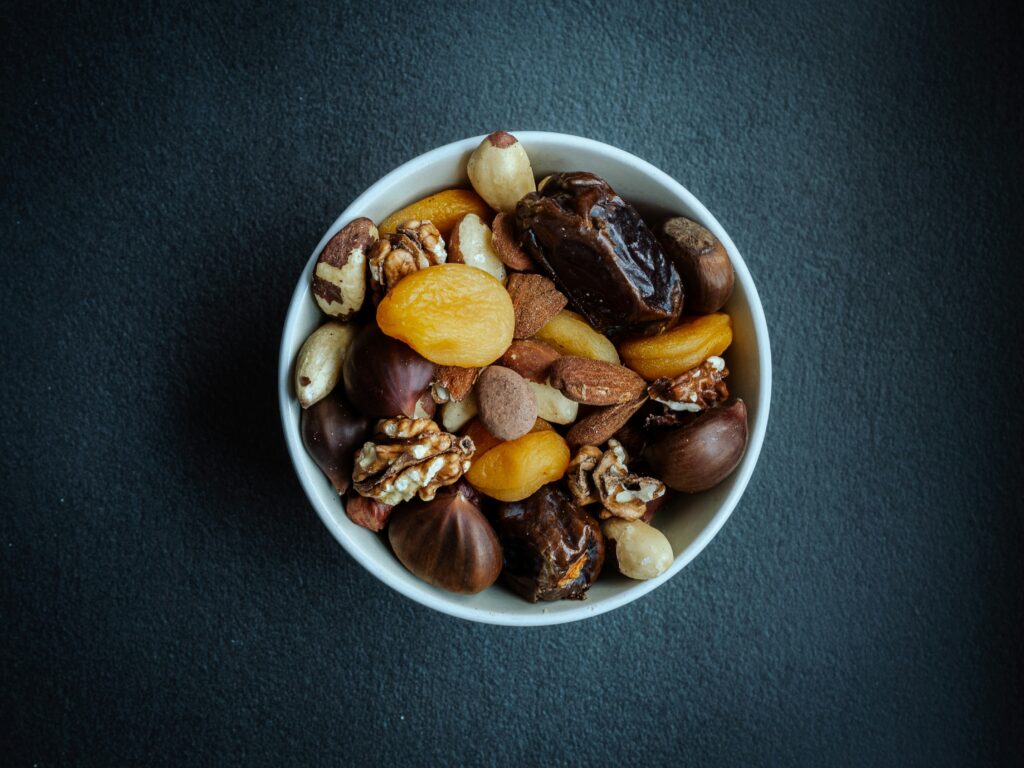Sugar detox healthy snack bowl with nuts and natural ingredients for reducing sugar cravings naturally