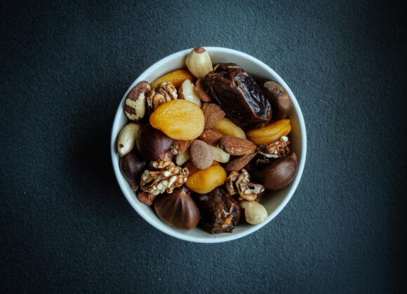 Sugar detox healthy snack bowl with nuts and natural ingredients for reducing sugar cravings naturally