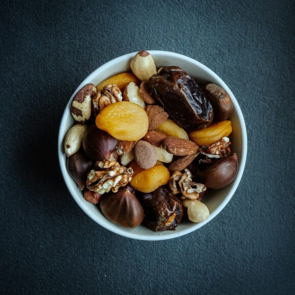 Sugar detox healthy snack bowl with nuts and natural ingredients for reducing sugar cravings naturally