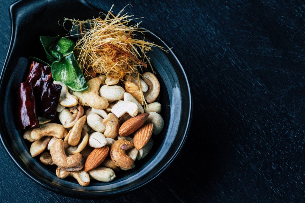 Sugar detox healthy snack bowl with nuts and natural ingredients for reducing sugar cravings naturally