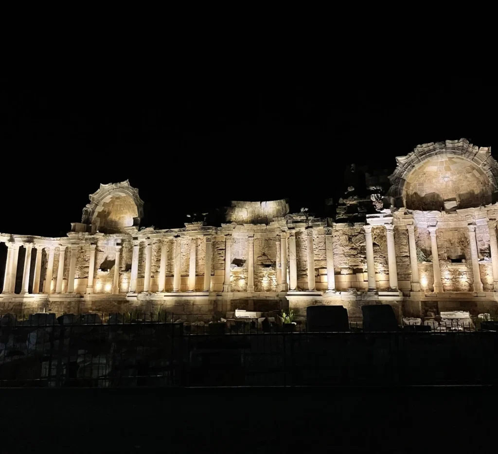 Things to do in Antalya Side at night with illuminated Apollon Temple ancient ruins